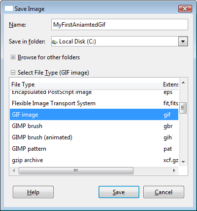Select File Type Window