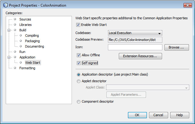 Java Web Start: Project Properties