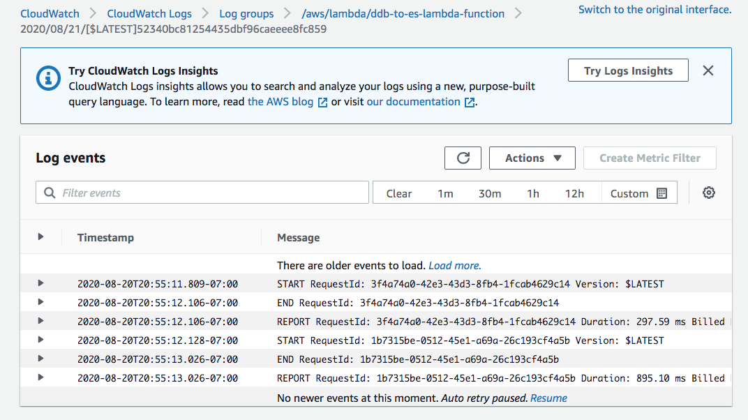 Loading DynamoDB stream to AWS Elasticsearch service with Lambda