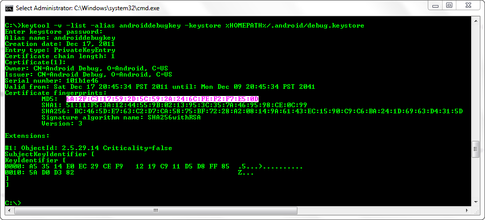 Keytool cmd prompt